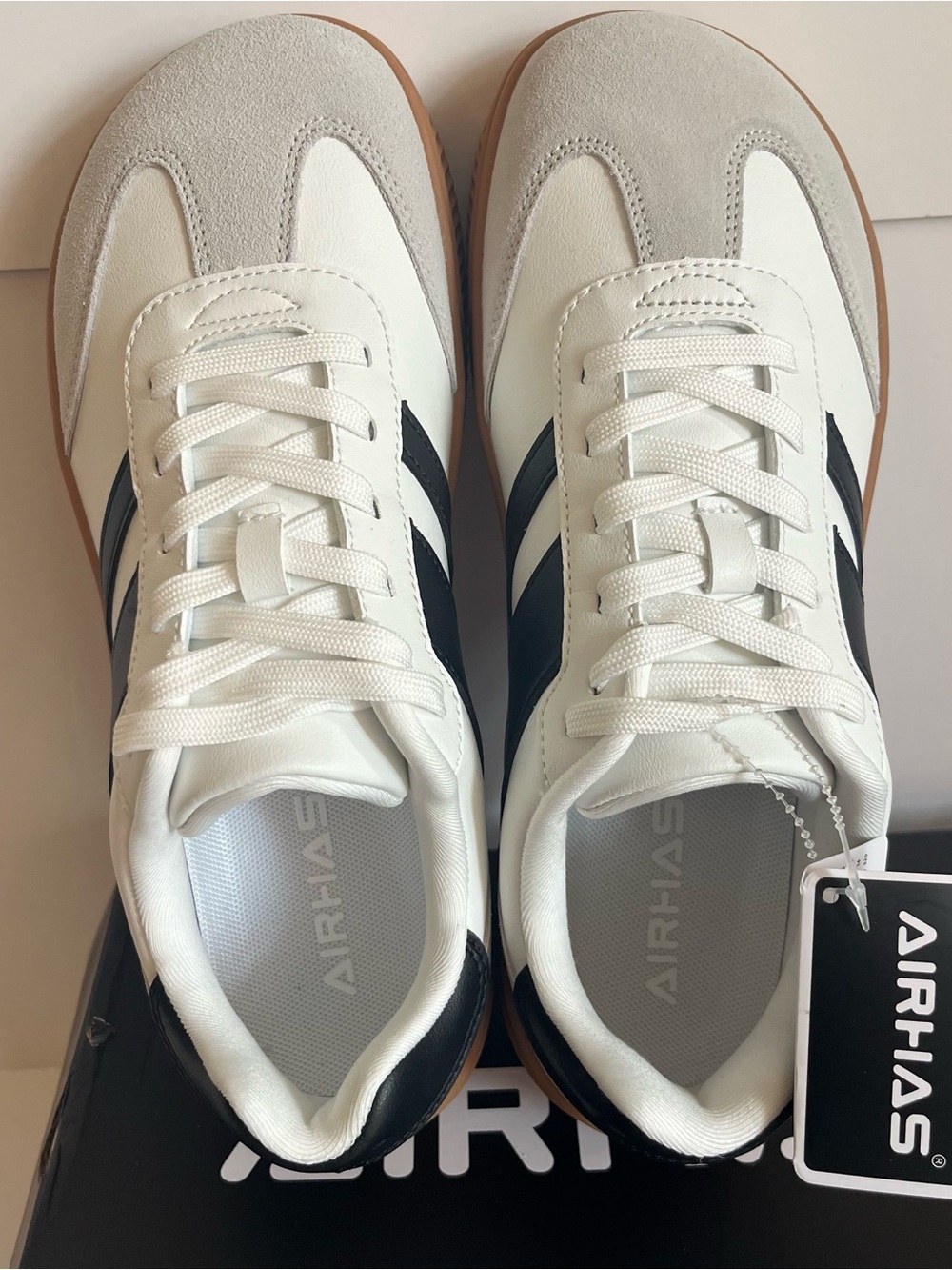 AIRHAS Retro Stripe Platform Sneakers White Black Gum Sole Women’s - Picture 5 of 15